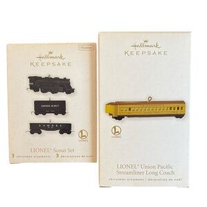 Hallmark Keepsake Lionel Train Ornament Lot of 2 Scout Set & Union Pacific Coach